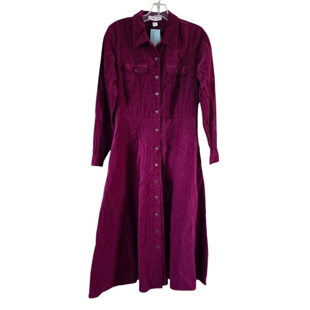 COLDWATER CREEK  Women's‎ Maxi Dress Sz 6P Curdoroy Pink Long Sleeve Button Down